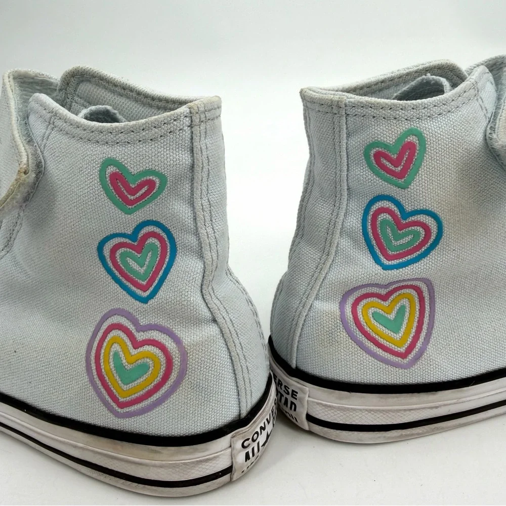 Converse Sneakers Girls Kids 2 Chuck Taylor All Star Heart Patch Blue High Tops